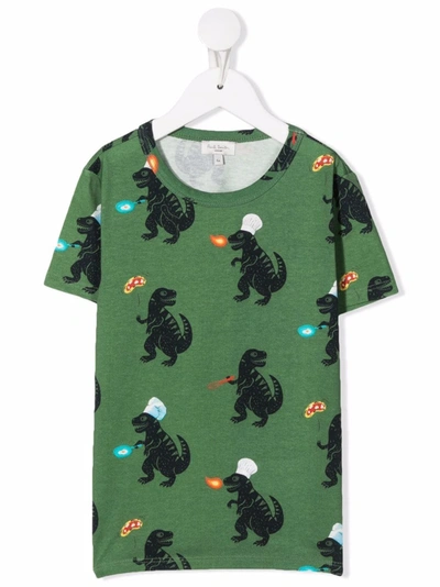 Paul Smith Junior Teen Dinosaur-motif Cotton T-shirt In Verde