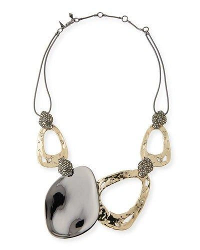 Alexis Bittar Link Rocky Pyrite Crystal Accent Ruthenium-tone Necklace In Gold