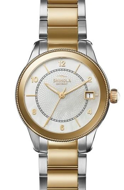 Shinola Gail Bracelet Watch, 36mm In Silver/ Mop/ Gold