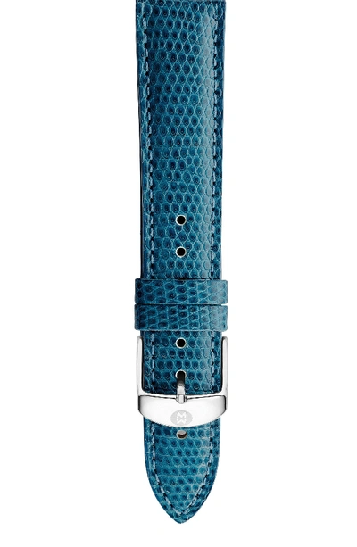 Michele 18mm Lizard Strap In Peacock Blue