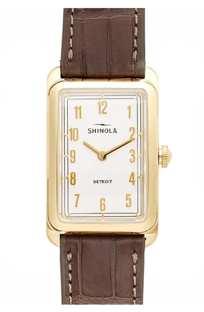 Shinola The Muldowney Rectangular Leather Strap Watch, 24mm X 32mm In Grey/ White/ Gold