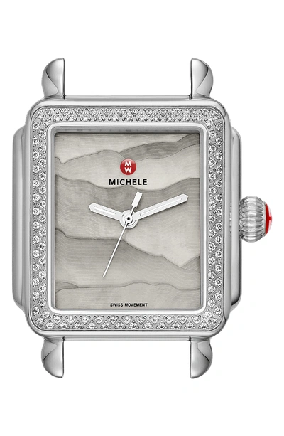 Michele 18mm Deco Diamond Watch Head With Gray Dial In Silver/ Grey