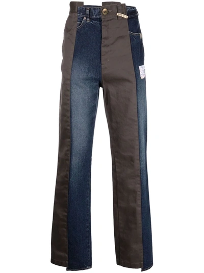 Miharayasuhiro Asymmetric Patchwork Straight-leg Trousers In Blue