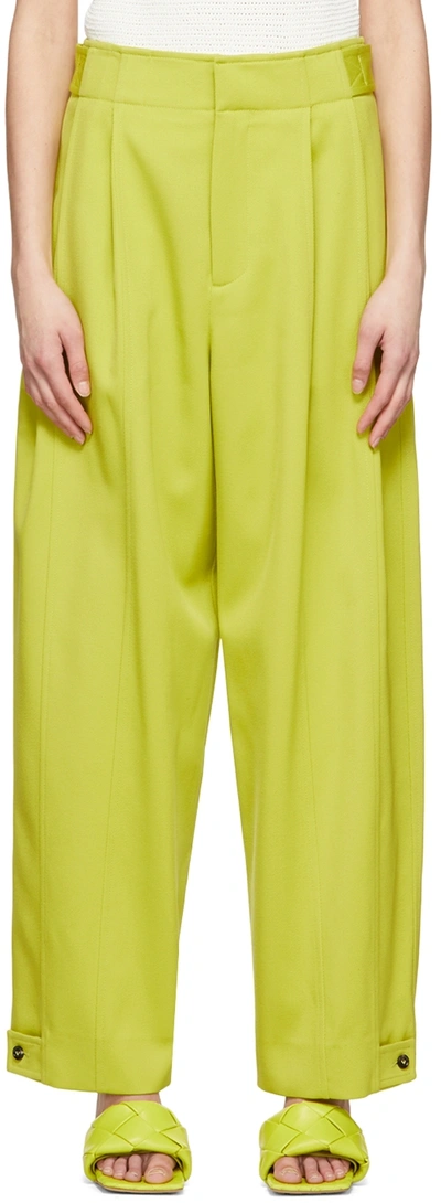 Bottega Veneta Wide-leg Wool Gabardine Trousers In Green