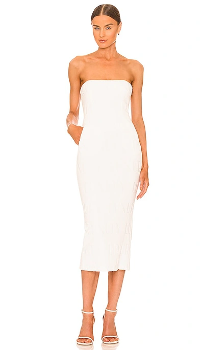 Laquan Smith Luxury-knit Cotton-blend Strapless Midi Dress In White