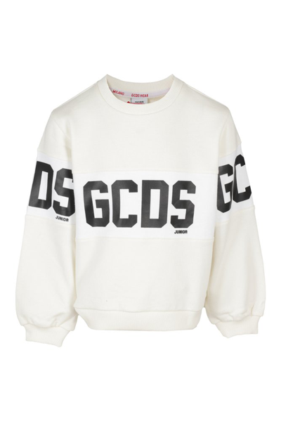 Gcds Kids' Cotton Sweatshirt W/ Logo Tape In Серовато-белый