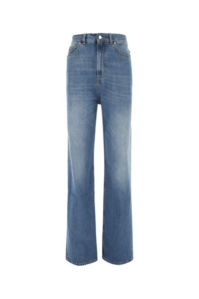 Valentino High Rise Cotton Denim Wide Jeans In Med Blue