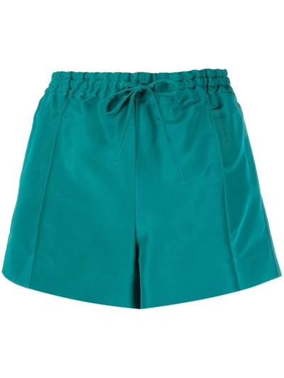 Valentino Drawstring-waist Pressed-crease Shorts In Green