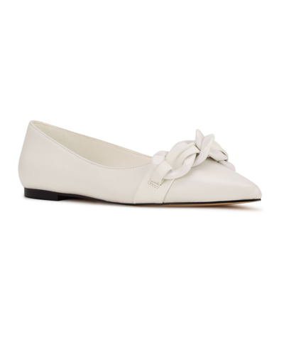 Nine West Women's Buyme Pointy Toe Flats Women's Shoes In White Leather