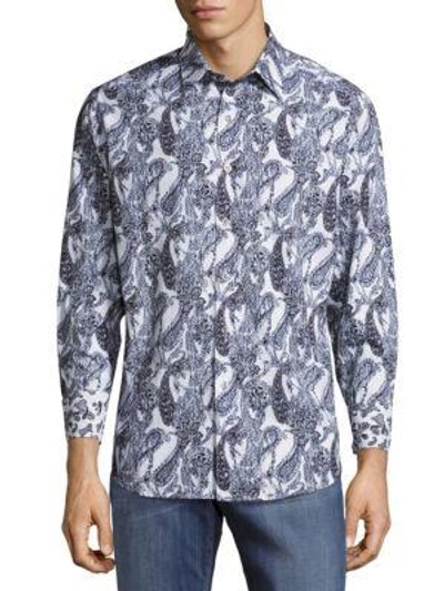 Robert Graham Printed Cotton Casual Button-down Shirt In Blue