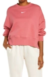 Nike Sportswear Essentials Oversized Cropped Cotton-blend Jersey Sweatshirt In Archaeo Pink/ White