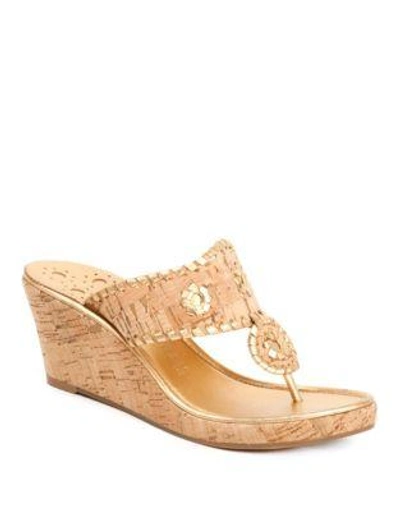 Jack Rogers Marbella Metallic Leather Cork Wedge Sandals