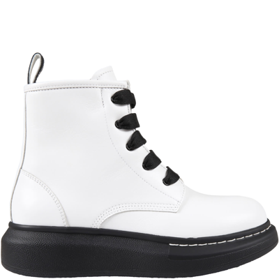 Alexander Mcqueen Kids' Lace-up Leather Boots In White