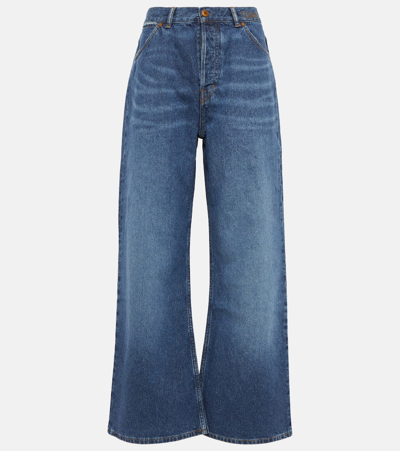 Chloé Stromboli Cropped Mid-rise Wide-leg Jeans In Faded Denim