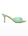 Veronica Beard Melli Twist Leather Kitten-heel Sandals In Ocean Blue