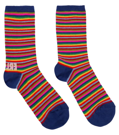 Erl Kids' Striped Cotton-blend Socks In Navy