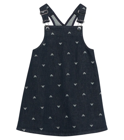 Emporio Armani Kids' Cotton-rich Eagle Motif Dungaree Dress (4-14 Years) In Blue