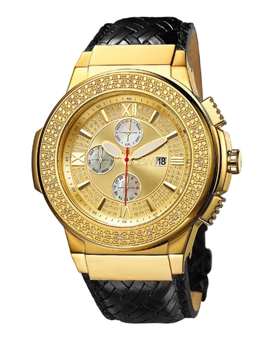 Jbw Saxon Diamond Leather Strap Watch, 46mm In Gold