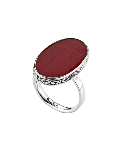 Samuel B. Sterling Silver Balinese Bezel Set Oval Coral Ring In Red