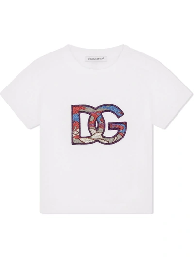 Dolce & Gabbana Babies' Embroidered Logo T-shirt In White