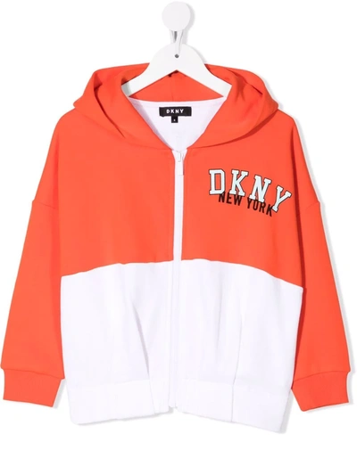 Dkny Kids' Logo-print Zip-up Hoodie In Orange