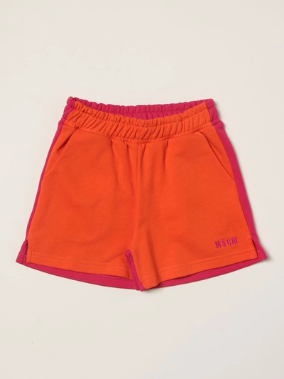 Msgm Two-tone  Kids Jogging Shorts In Orange
