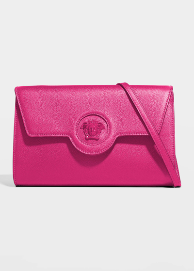 Versace La Medusa Tonal Leather Wallet Crossbody Bag In Hot Pink