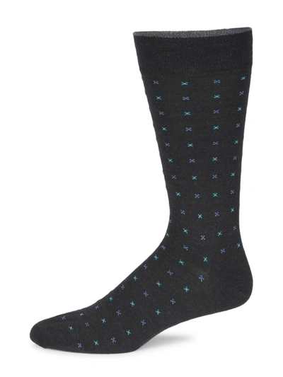 Marcoliani Geometric Stretch Wool Socks In Charcoal