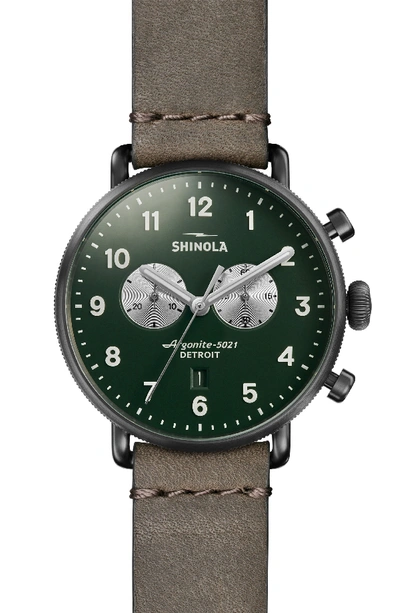 Shinola The Canfield Chrono Leather Strap Watch, 43mm In Grey/ Pine/ Silver