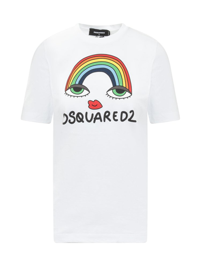 Dsquared2 Rainbow Logo Print T-shirt In White