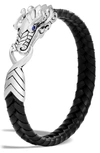 John Hardy Men's Sterling Silver Legends Naga Bracelet With Braided Black Leather And Sapphire Eyes