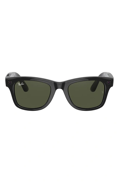 Ray Ban Stories Wayfarer 50mm Smart Glasses In Black/ Dark Green