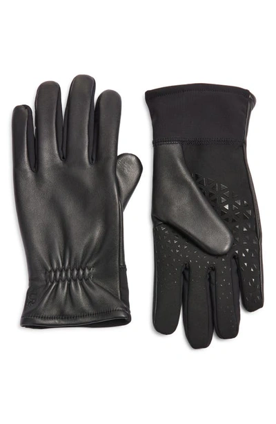 Ur Ruched Wrist Leather Gloves In Black