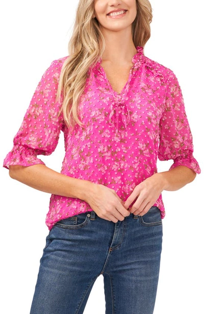 Cece Print Clip Dot Blouse In Magenta