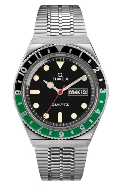 Timex Q  Reissue Bracelet Watch, 38mm In Silver/ Black/ Green Multi