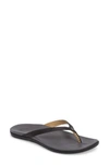 Olukai 'ho Opio' Leather Flip Flop In Black/ Charcoal Leather