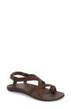 Olukai 'upena' Flat Sandal In Brown Leather
