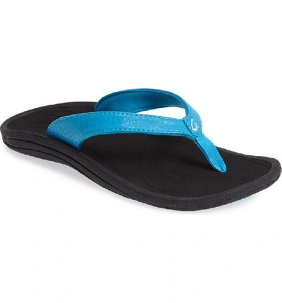 Olukai 'kulapa Kai' Thong Sandal In Aqua/ Black