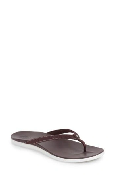 Olukai Ho Opio Flip Flop In Dark Plum Faux Leather