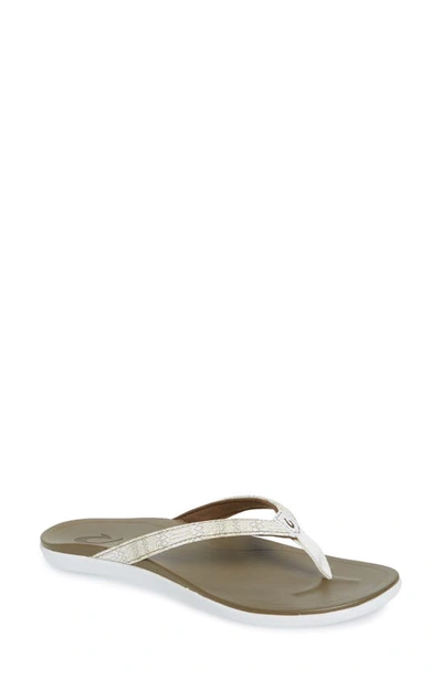 Olukai Ho Opio Flip Flop In White Honu Faux Leather