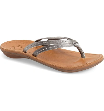 Olukai 'u'i' Thong Sandal In Pewter Sahara Leather