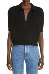 Khaite Jo Shrunken Stretch Cashmere Polo Sweater In Blue