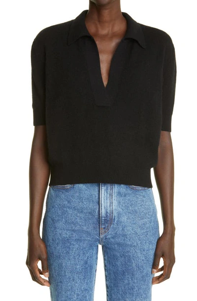 Khaite Jo Shrunken Stretch Cashmere Polo Sweater In Blue