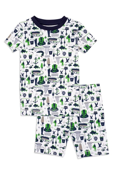Pajamas For Peace Kids' Gone Fishing Fitted Two-piece Short Pajamas In White