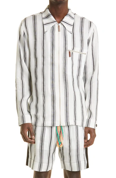 Wales Bonner Depara Striped Linen And Silk-blend Shirt In Whiteblack