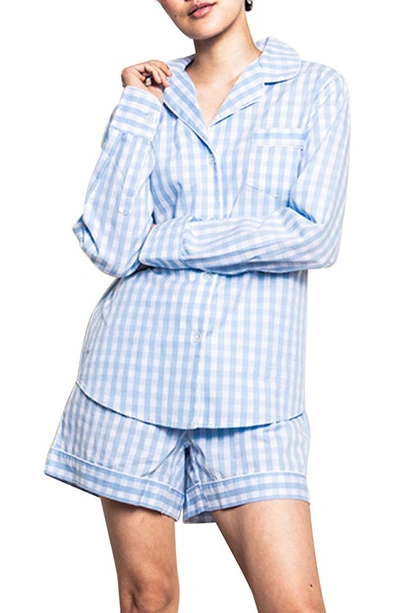 Petite Plume Gingham Check Short Cotton Pyjamas In Blue