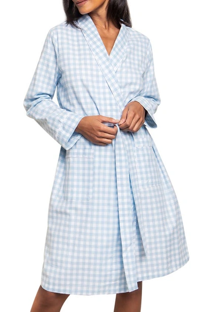 Petite Plume Gingham Check Cotton Dressing Gown In Blue
