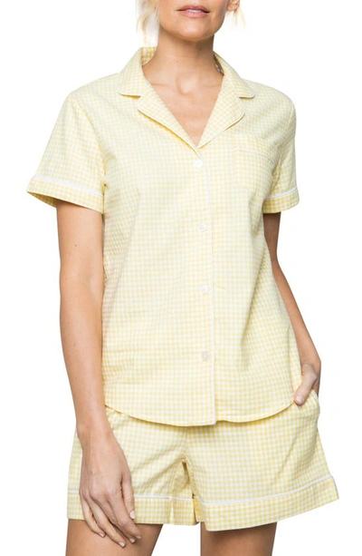 Petite Plume Gingham Check Short Cotton Pajamas In Yellow