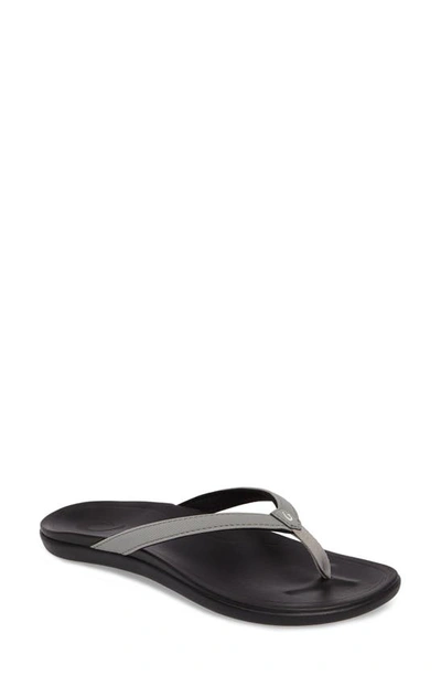 Olukai Ho Opio Flip Flop In Cooler Grey Black Faux Leather