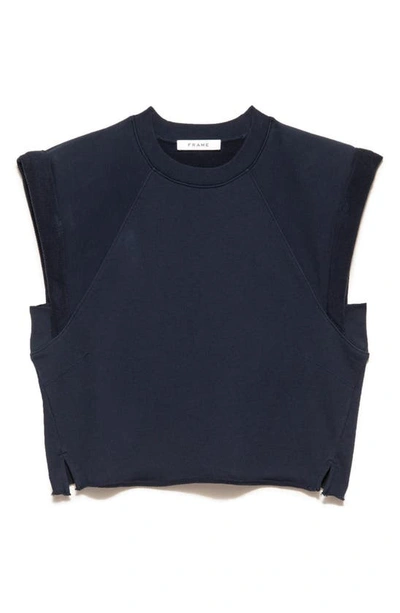Frame Roll Sleeve Crop Sweatshirt In Navy